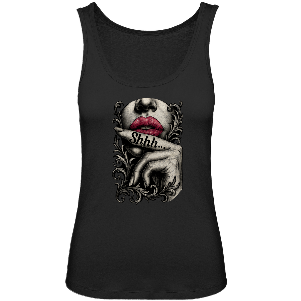 Shhh - Damen Tank Top Clothes Schwarz XS Tattoo Fashion von inked-mafia.de. Dieses Teil gehört in jeden Kleiderschrank eines inked-rebels! Finde ideale Geschenke für Tätowierte, Tattoofans oder Tätowierer.