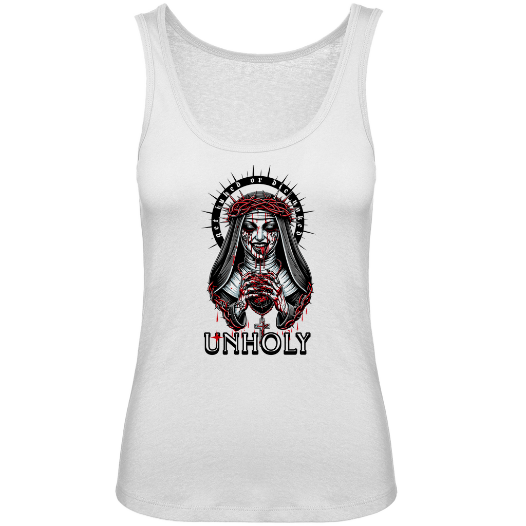 Unholy - Damen Tank Top Clothes  Weiß XS  Tattoo Fashion von inked-mafia.de. Dieses Teil gehört in jeden Kleiderschrank eines inked-rebels! Finde ideale Geschenke für Tätowierte, Tattoofans oder Tätowierer.