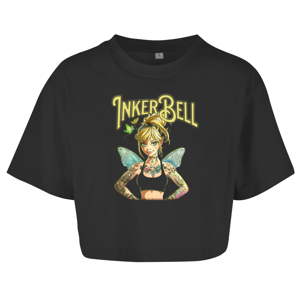 Inkerbell - Damen Oversized Crop Top Clothes Schwarz XS Tattoo Fashion von inked-mafia.de. Dieses Teil gehört in jeden Kleiderschrank eines inked-rebels! Finde ideale Geschenke für Tätowierte, Tattoofans oder Tätowierer.