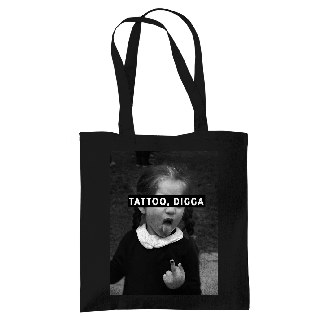 Tattoo Digga - Jutebeutel Accessories Schwarz Tattoo Fashion von inked-mafia.de. Dieses Teil gehört in jeden Kleiderschrank eines inked-rebels! Finde ideale Geschenke für Tätowierte, Tattoofans oder Tätowierer.