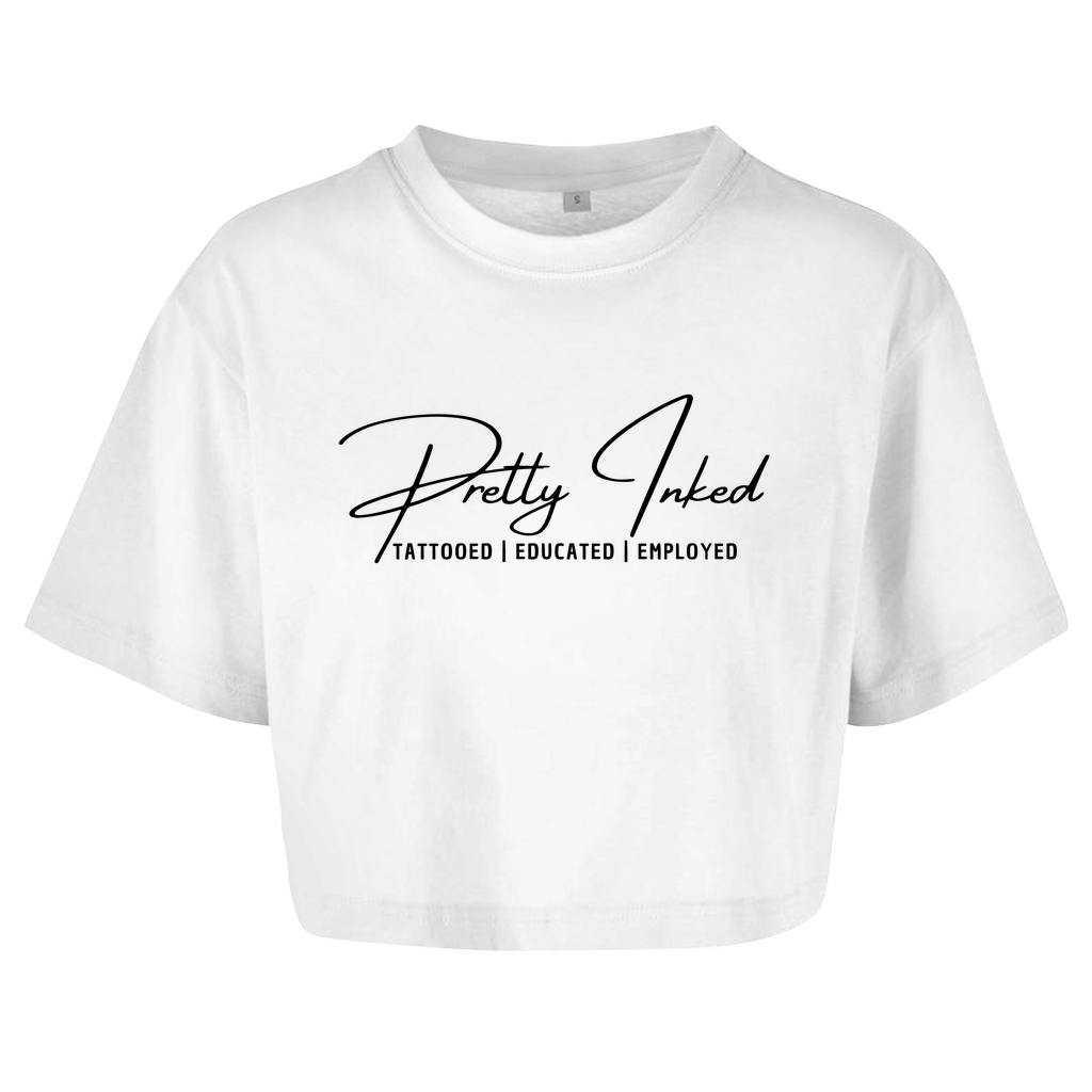 Pretty Inked - Damen Oversized Crop Top Clothes  Weiß XS  Tattoo Fashion von inked-mafia.de. Dieses Teil gehört in jeden Kleiderschrank eines inked-rebels! Finde ideale Geschenke für Tätowierte, Tattoofans oder Tätowierer.