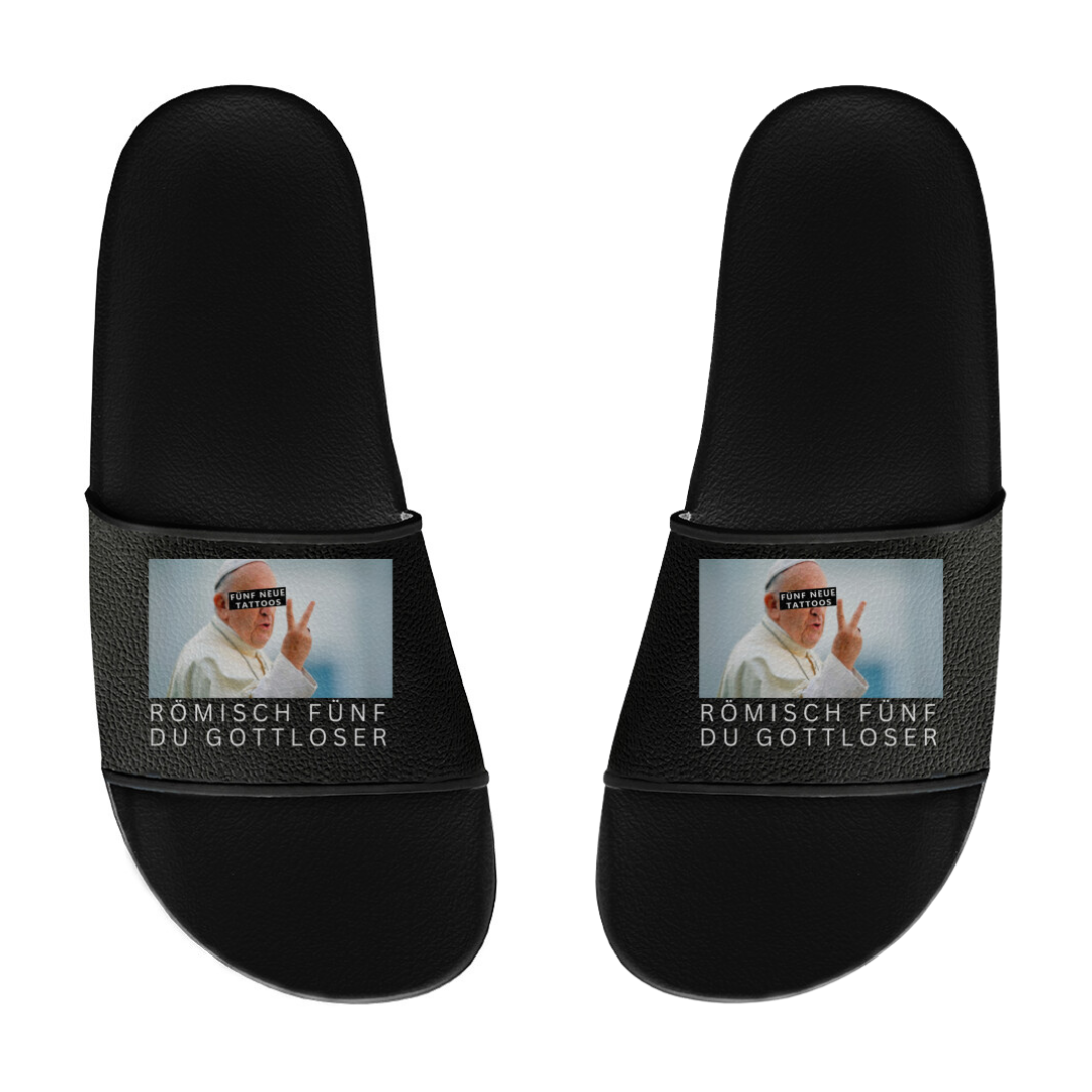 Gottlos - Badelatschen Slippers     Tattoo Fashion von inked-mafia.de. Dieses Teil gehört in jeden Kleiderschrank eines inked-rebels! Finde ideale Geschenke für Tätowierte, Tattoofans oder Tätowierer.