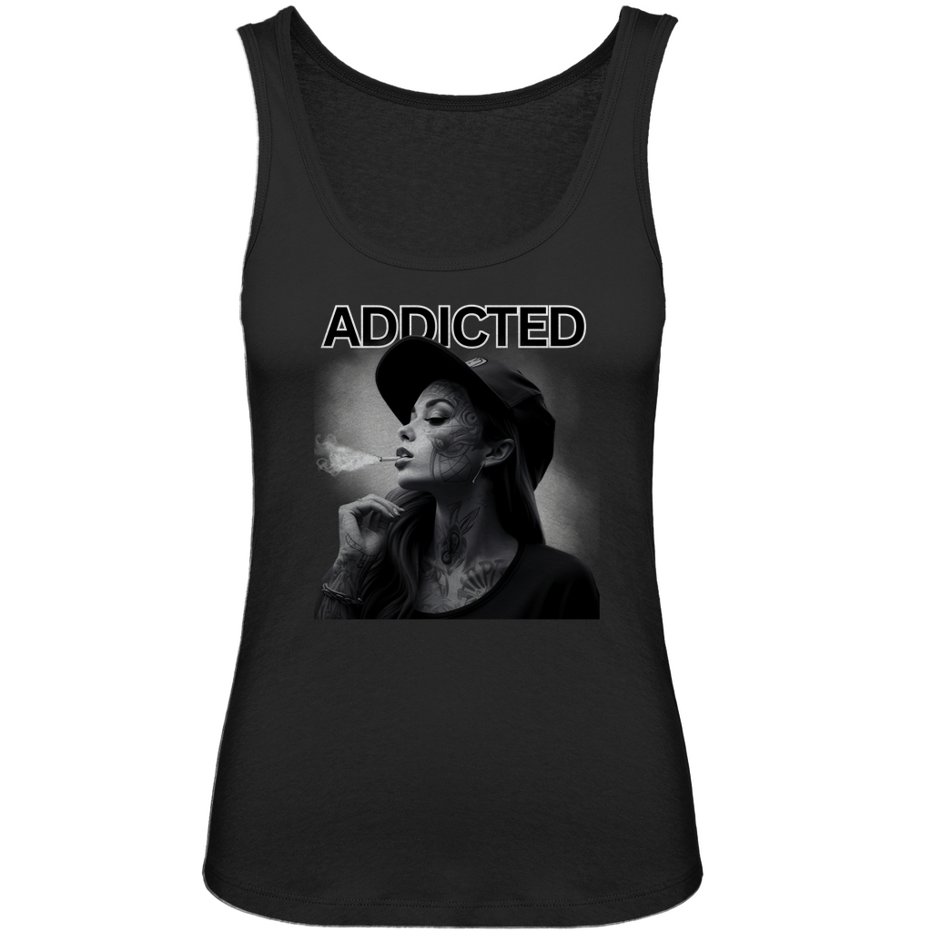 Addicted - Damen Tank Top Clothes  Schwarz XS  Tattoo Fashion von inked-mafia.de. Dieses Teil gehört in jeden Kleiderschrank eines inked-rebels! Finde ideale Geschenke für Tätowierte, Tattoofans oder Tätowierer.