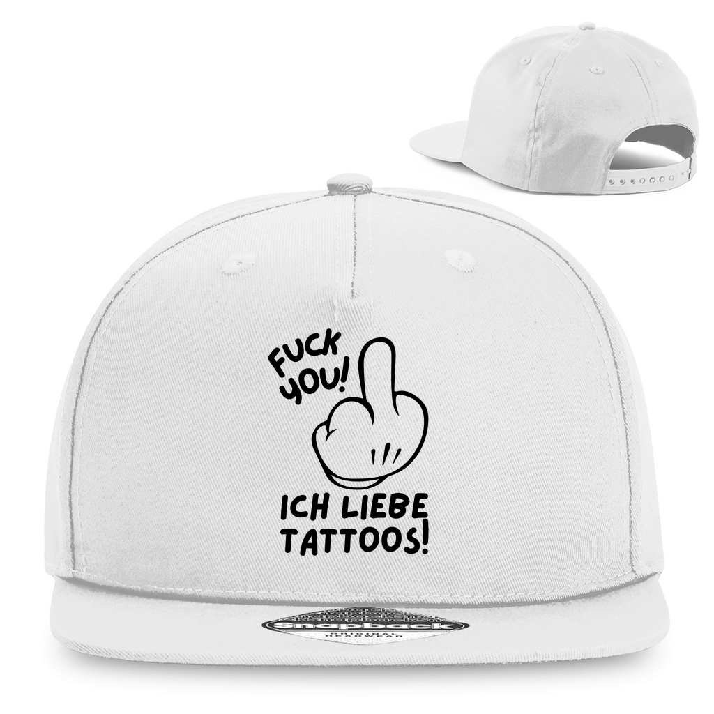Fuck you - Snapback Cap Accessories Weiß Tattoo Fashion von inked-mafia.de. Dieses Teil gehört in jeden Kleiderschrank eines inked-rebels! Finde ideale Geschenke für Tätowierte, Tattoofans oder Tätowierer.