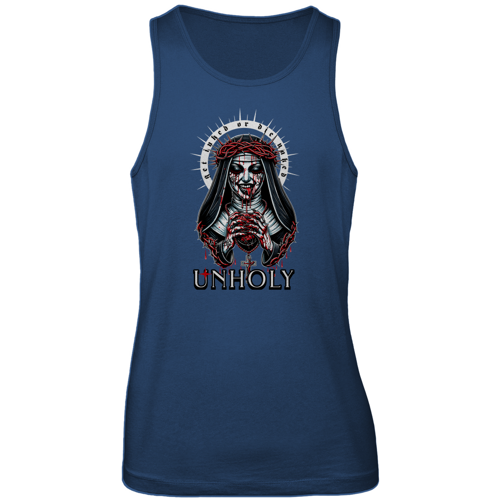 Unholy - Herren Tank Top Clothes Navy Blue S Tattoo Fashion von inked-mafia.de. Dieses Teil gehört in jeden Kleiderschrank eines inked-rebels! Finde ideale Geschenke für Tätowierte, Tattoofans oder Tätowierer.