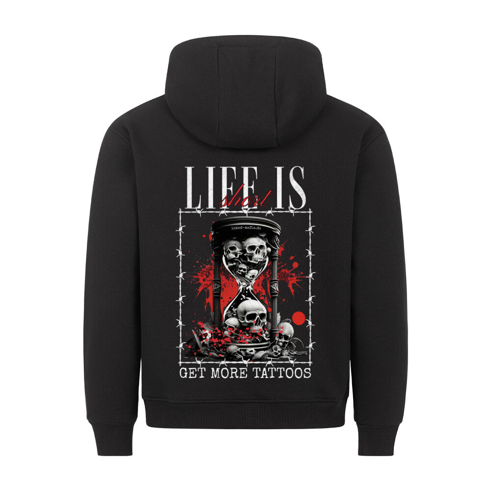 Life is short - Backprint Hoodie Hoodie  S Schwarz  Tattoo Fashion von inked-mafia.de. Dieses Teil gehört in jeden Kleiderschrank eines inked-rebels! Finde ideale Geschenke für Tätowierte, Tattoofans oder Tätowierer.