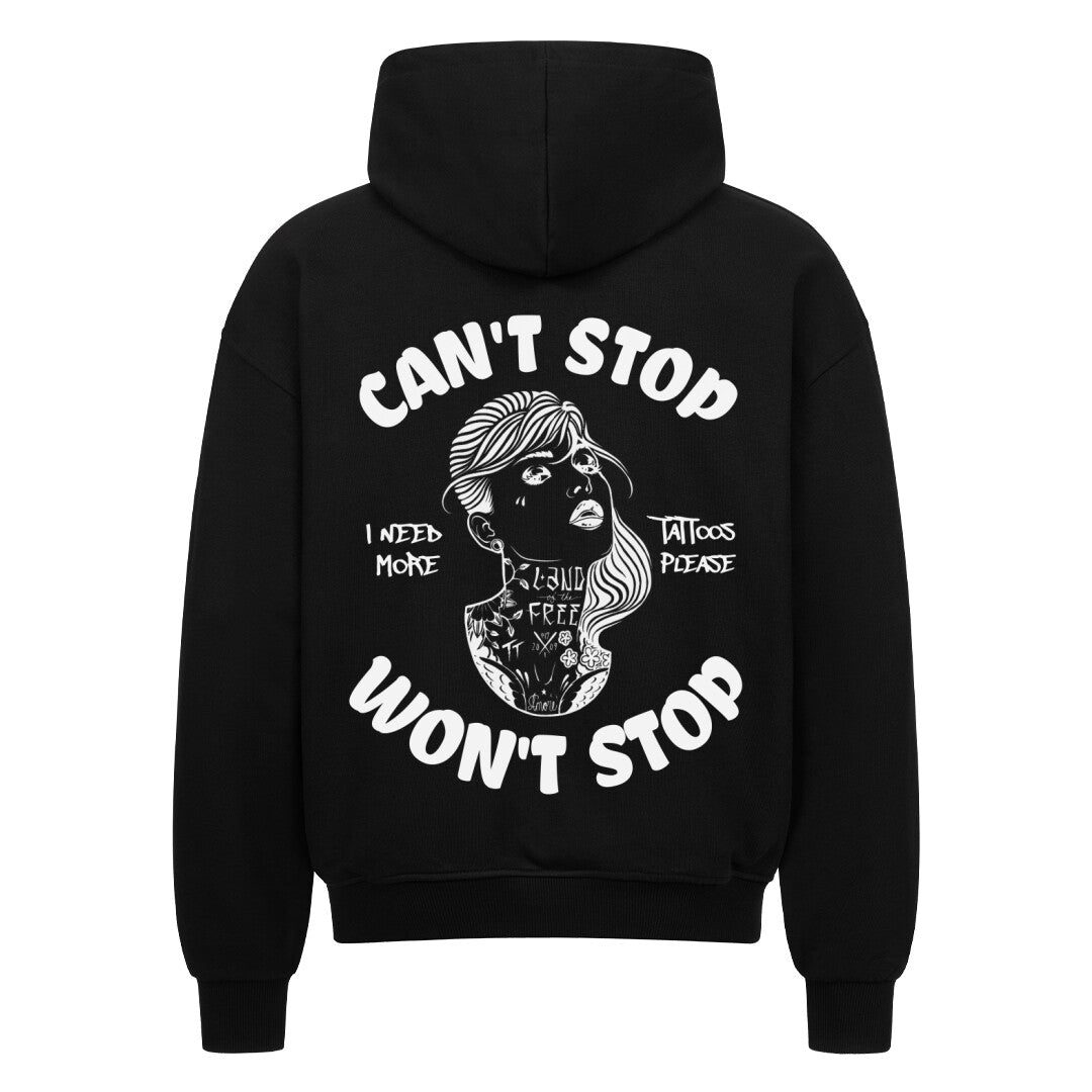 Can't stop - Heavy Oversized Backprint Zipper Hoodie  S Schwarz  Tattoo Fashion von inked-mafia.de. Dieses Teil gehört in jeden Kleiderschrank eines inked-rebels! Finde ideale Geschenke für Tätowierte, Tattoofans oder Tätowierer.