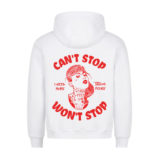 Can't stop - Backprint Hoodie Hoodie  S Weiß  Tattoo Fashion von inked-mafia.de. Dieses Teil gehört in jeden Kleiderschrank eines inked-rebels! Finde ideale Geschenke für Tätowierte, Tattoofans oder Tätowierer.