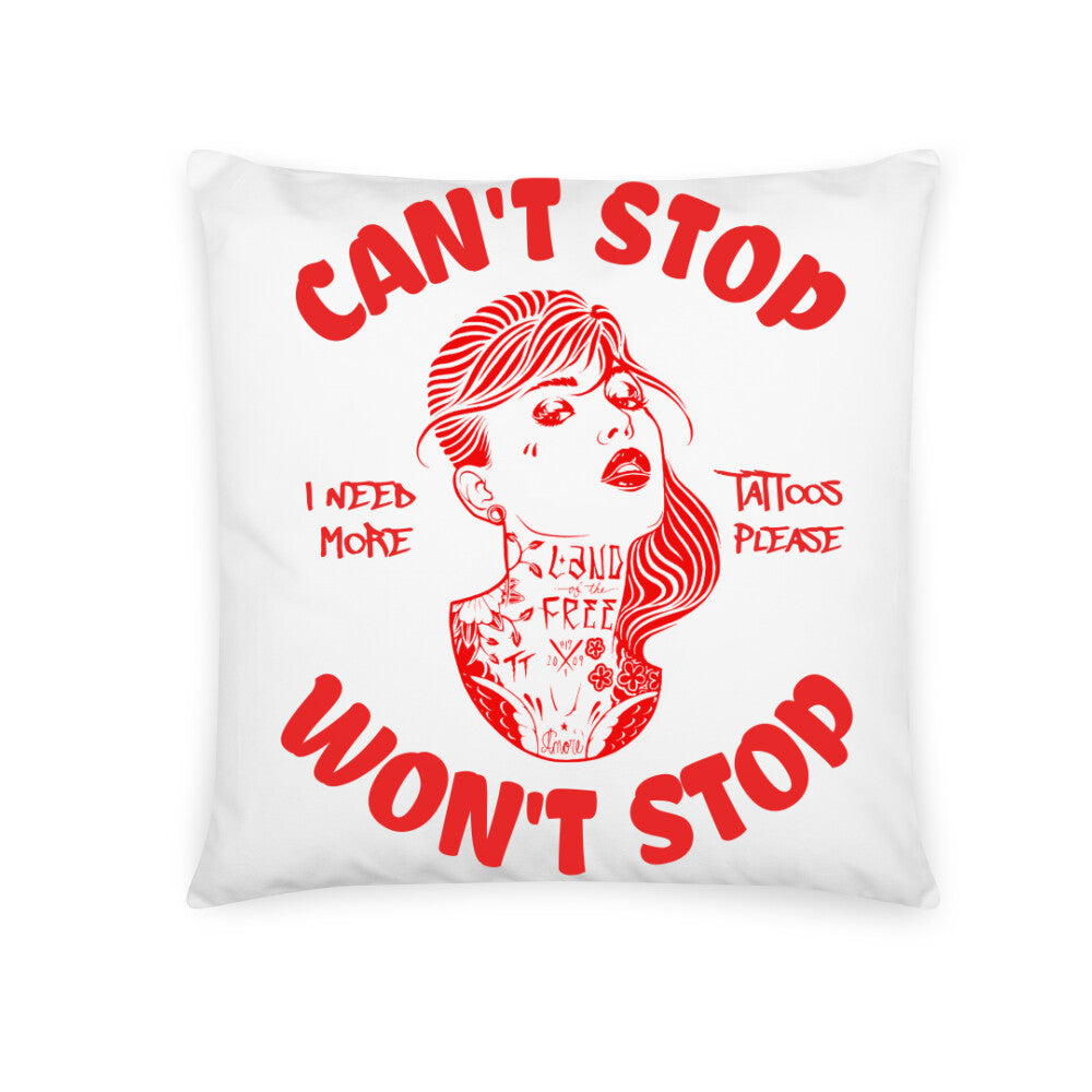 Can't stop - Kissen Pillow     Tattoo Fashion von inked-mafia.de. Dieses Teil gehört in jeden Kleiderschrank eines inked-rebels! Finde ideale Geschenke für Tätowierte, Tattoofans oder Tätowierer.