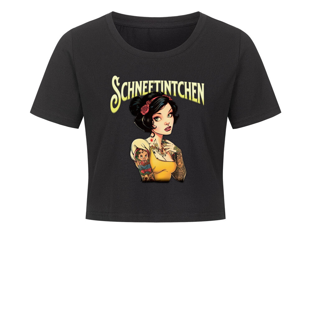 Schneetintchen - Damen Crop Top T-Shirt  XS Schwarz  Tattoo Fashion von inked-mafia.de. Dieses Teil gehört in jeden Kleiderschrank eines inked-rebels! Finde ideale Geschenke für Tätowierte, Tattoofans oder Tätowierer.