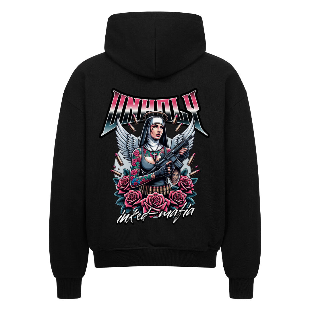 Unholy - Heavy Oversized Backprint Zipper Hoodie  S Schwarz  Tattoo Fashion von inked-mafia.de. Dieses Teil gehört in jeden Kleiderschrank eines inked-rebels! Finde ideale Geschenke für Tätowierte, Tattoofans oder Tätowierer.