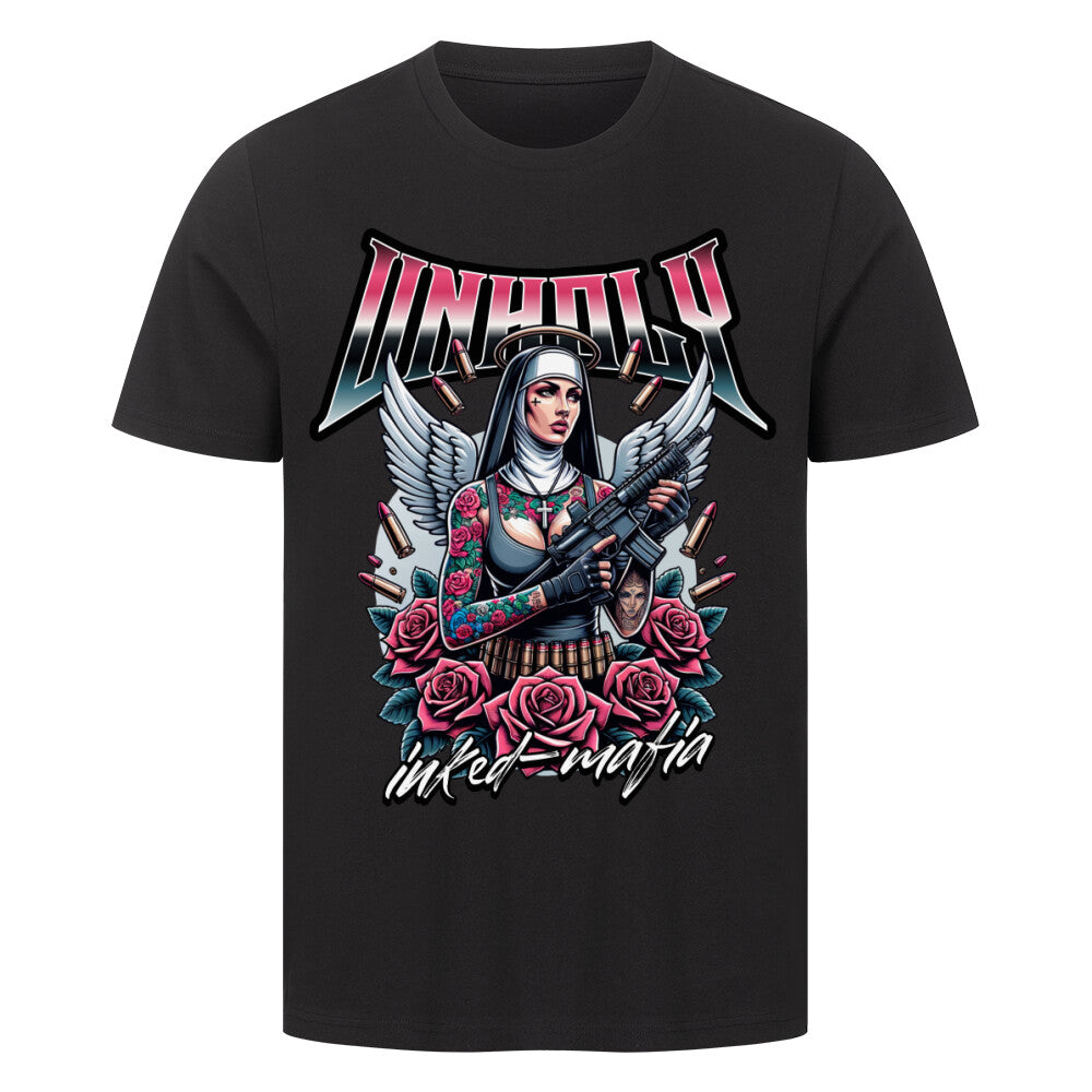 Unholy - Premium Shirt T-Shirt  S Schwarz  Tattoo Fashion von inked-mafia.de. Dieses Teil gehört in jeden Kleiderschrank eines inked-rebels! Finde ideale Geschenke für Tätowierte, Tattoofans oder Tätowierer.