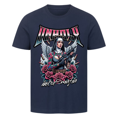 Unholy - Premium Shirt T-Shirt  S Navy Blue  Tattoo Fashion von inked-mafia.de. Dieses Teil gehört in jeden Kleiderschrank eines inked-rebels! Finde ideale Geschenke für Tätowierte, Tattoofans oder Tätowierer.