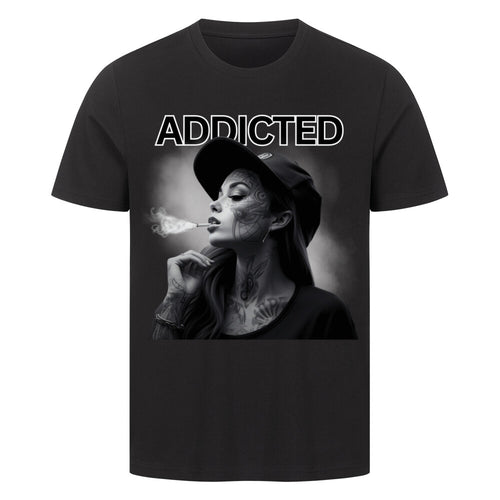 Addicted - Premium Shirt T-Shirt  S Schwarz  Tattoo Fashion von inked-mafia.de. Dieses Teil gehört in jeden Kleiderschrank eines inked-rebels! Finde ideale Geschenke für Tätowierte, Tattoofans oder Tätowierer.