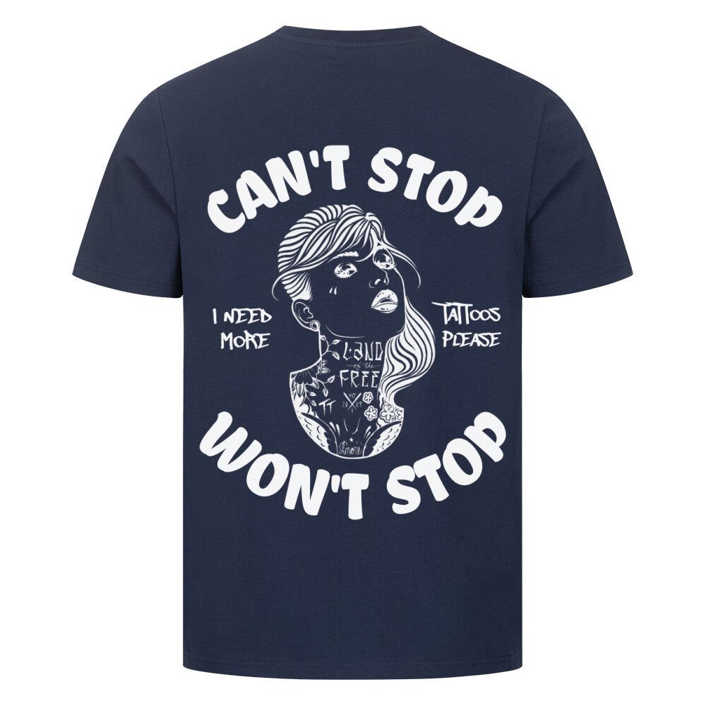 Can't stop - Premium Backprint Shirt T-Shirt  S Navy Blue  Tattoo Fashion von inked-mafia.de. Dieses Teil gehört in jeden Kleiderschrank eines inked-rebels! Finde ideale Geschenke für Tätowierte, Tattoofans oder Tätowierer.
