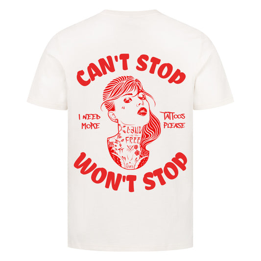 Can't stop - Premium Backprint Shirt T-Shirt  S Beige  Tattoo Fashion von inked-mafia.de. Dieses Teil gehört in jeden Kleiderschrank eines inked-rebels! Finde ideale Geschenke für Tätowierte, Tattoofans oder Tätowierer.