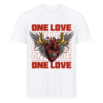 One Love - Premium Shirt T-Shirt  S Weiß  Tattoo Fashion von inked-mafia.de. Dieses Teil gehört in jeden Kleiderschrank eines inked-rebels! Finde ideale Geschenke für Tätowierte, Tattoofans oder Tätowierer.