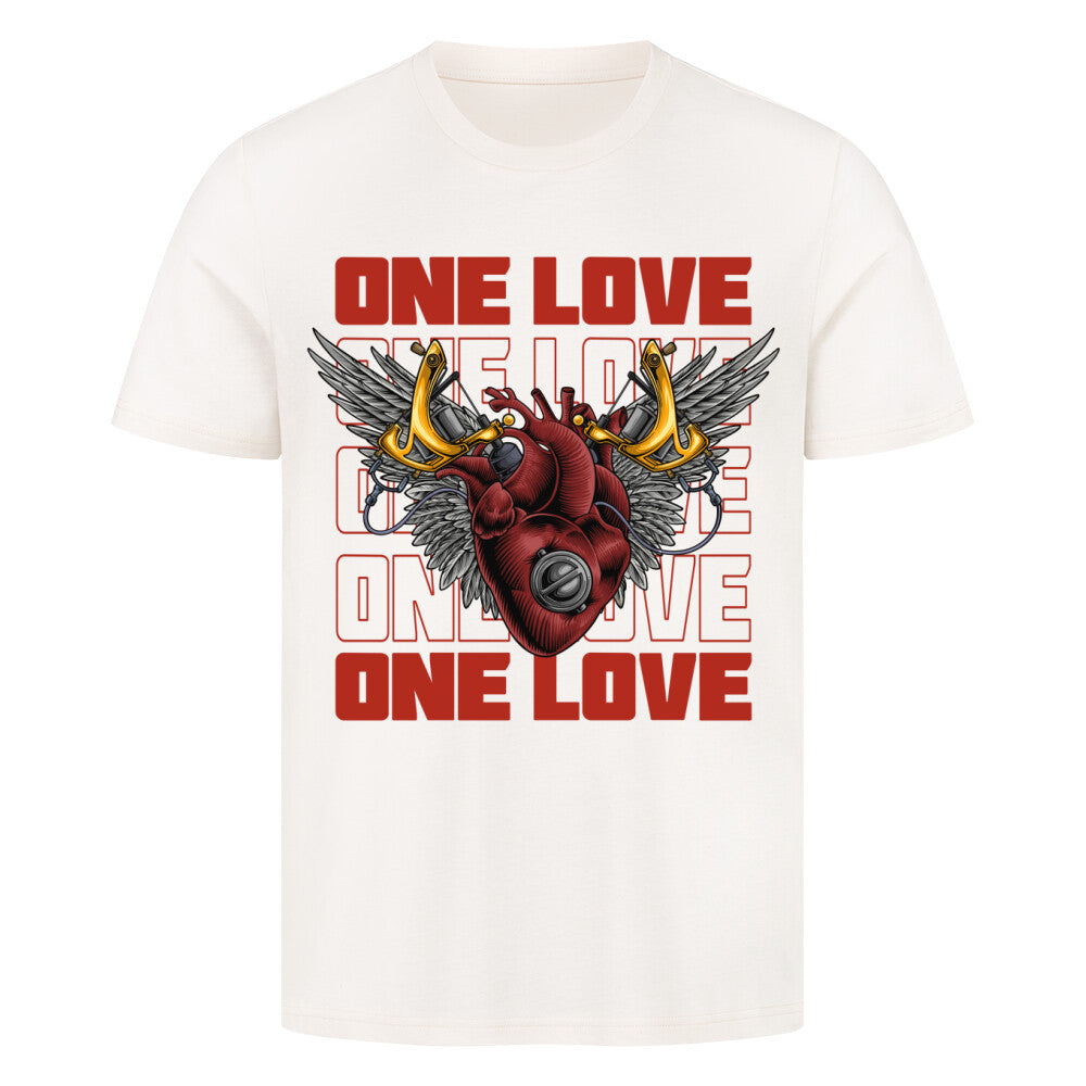 One Love - Premium Shirt T-Shirt  S Beige  Tattoo Fashion von inked-mafia.de. Dieses Teil gehört in jeden Kleiderschrank eines inked-rebels! Finde ideale Geschenke für Tätowierte, Tattoofans oder Tätowierer.