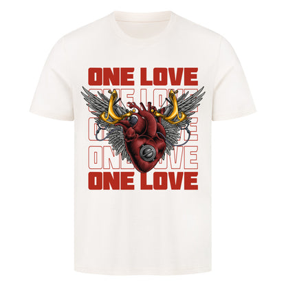 One Love - Premium Shirt T-Shirt  S Beige  Tattoo Fashion von inked-mafia.de. Dieses Teil gehört in jeden Kleiderschrank eines inked-rebels! Finde ideale Geschenke für Tätowierte, Tattoofans oder Tätowierer.