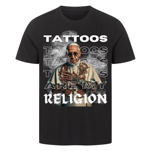 Religion - Premium Shirt T-Shirt  S Schwarz  Tattoo Fashion von inked-mafia.de. Dieses Teil gehört in jeden Kleiderschrank eines inked-rebels! Finde ideale Geschenke für Tätowierte, Tattoofans oder Tätowierer.