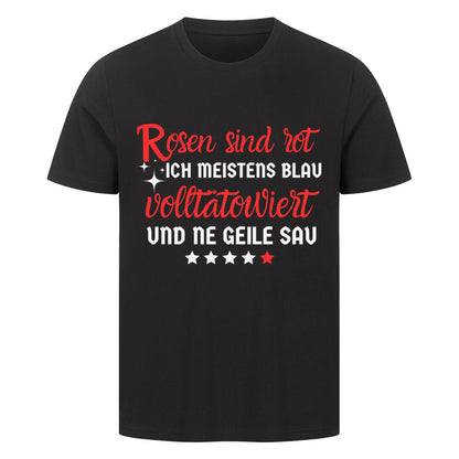 Rosen sind rot - Premium Shirt T-Shirt  S Schwarz  Tattoo Fashion von inked-mafia.de. Dieses Teil gehört in jeden Kleiderschrank eines inked-rebels! Finde ideale Geschenke für Tätowierte, Tattoofans oder Tätowierer.