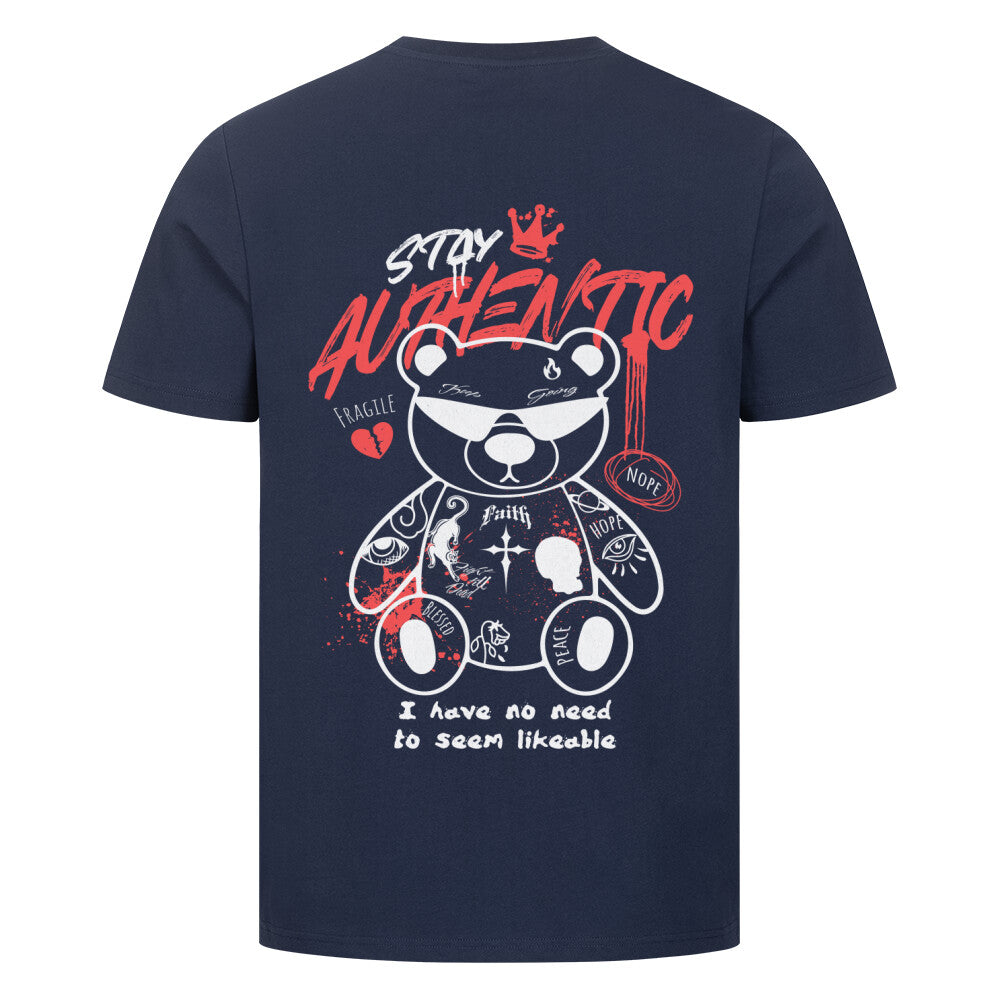 Stay Autentic - Premium Backprint Shirt T-Shirt  S Navy Blue  Tattoo Fashion von inked-mafia.de. Dieses Teil gehört in jeden Kleiderschrank eines inked-rebels! Finde ideale Geschenke für Tätowierte, Tattoofans oder Tätowierer.