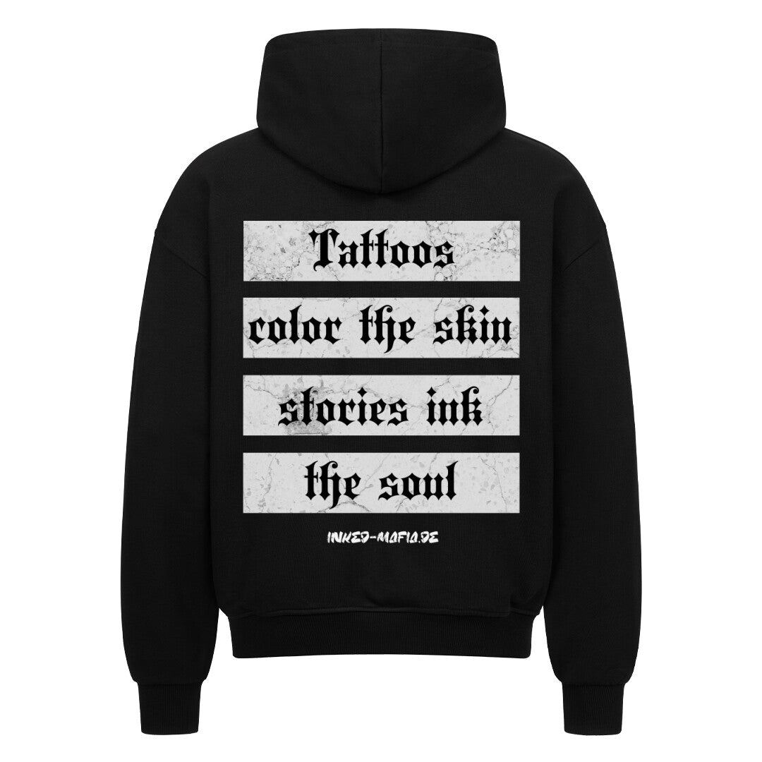 Tattoos color the skin - Heavy Oversized Backprint Zipper Hoodie  S Schwarz  Tattoo Fashion von inked-mafia.de. Dieses Teil gehört in jeden Kleiderschrank eines inked-rebels! Finde ideale Geschenke für Tätowierte, Tattoofans oder Tätowierer.