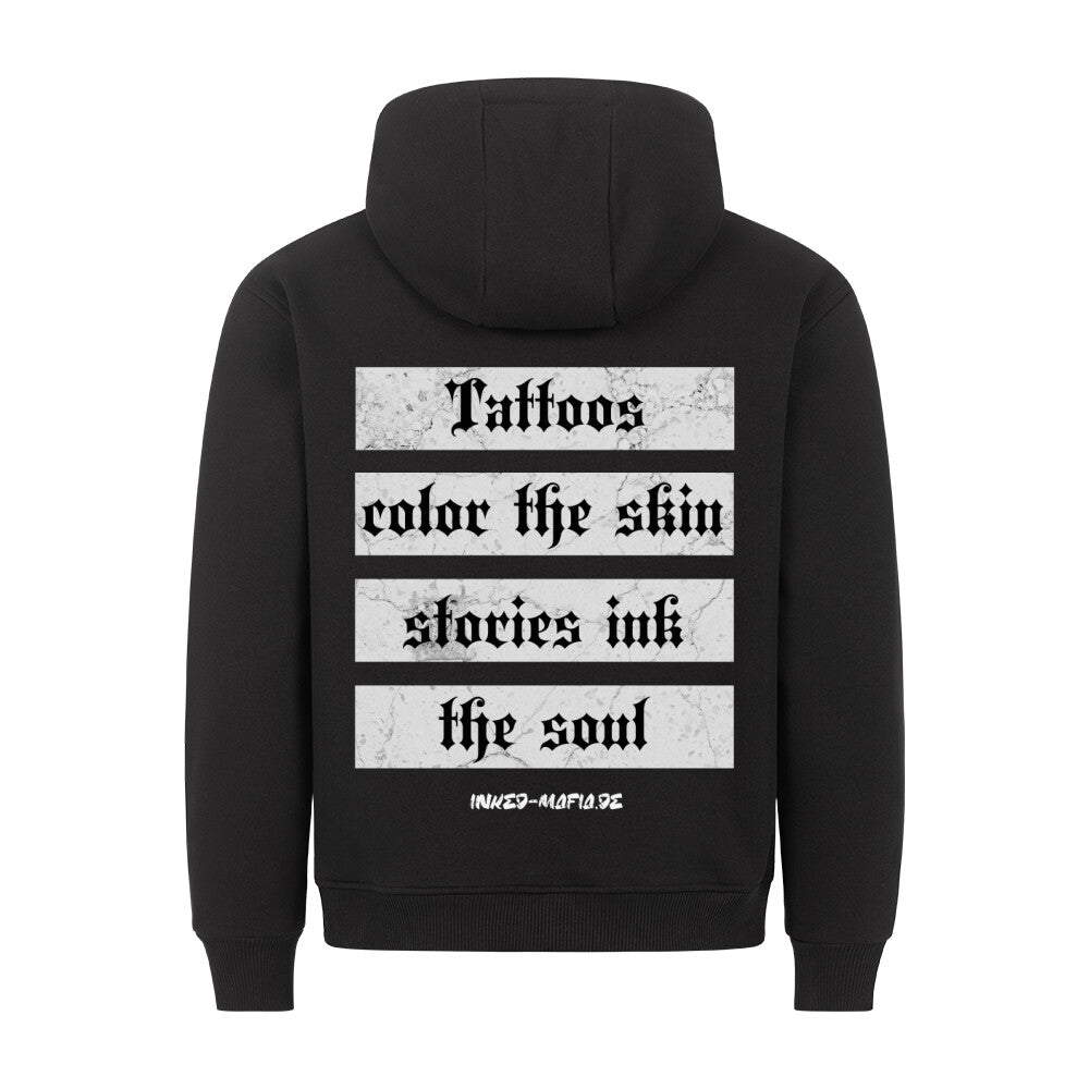 Tattoos color the skin - Backprint Hoodie Hoodie  S Schwarz  Tattoo Fashion von inked-mafia.de. Dieses Teil gehört in jeden Kleiderschrank eines inked-rebels! Finde ideale Geschenke für Tätowierte, Tattoofans oder Tätowierer.