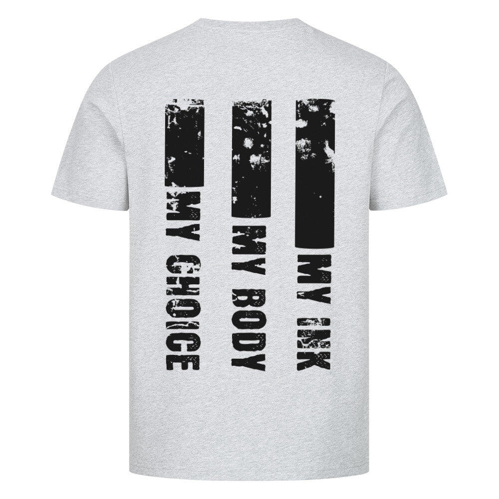 My Ink - Premium Backprint Shirt T-Shirt  S Grau  Tattoo Fashion von inked-mafia.de. Dieses Teil gehört in jeden Kleiderschrank eines inked-rebels! Finde ideale Geschenke für Tätowierte, Tattoofans oder Tätowierer.