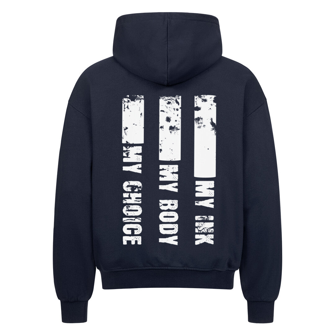 My Ink - Heavy Oversized Backprint Zipper Hoodie  S Navy Blue  Tattoo Fashion von inked-mafia.de. Dieses Teil gehört in jeden Kleiderschrank eines inked-rebels! Finde ideale Geschenke für Tätowierte, Tattoofans oder Tätowierer.