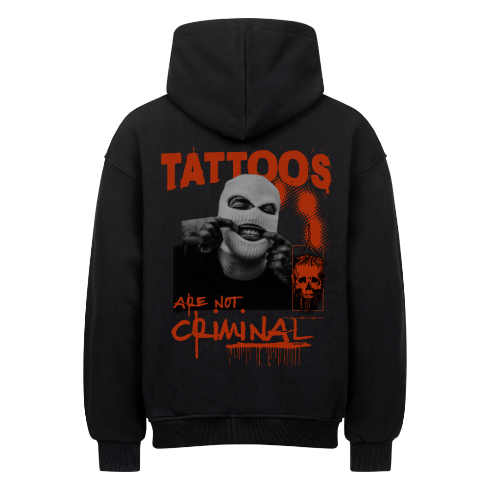 Criminal - Heavy Oversized Backprint Hoodie Hoodie  XS Schwarz  Tattoo Fashion von inked-mafia.de. Dieses Teil gehört in jeden Kleiderschrank eines inked-rebels! Finde ideale Geschenke für Tätowierte, Tattoofans oder Tätowierer.