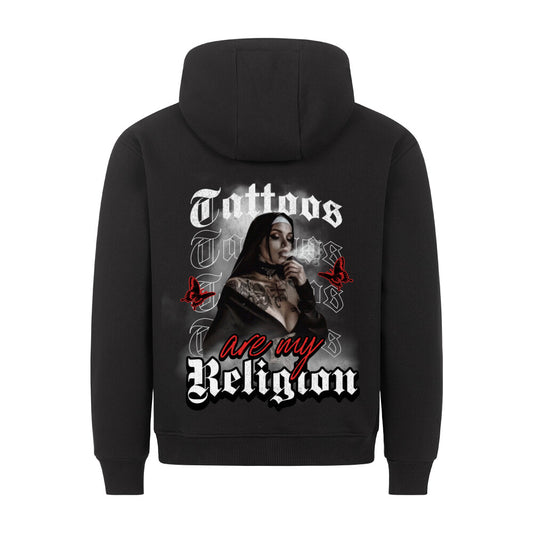 Religion - Backprint Hoodie Hoodie  S Schwarz  Tattoo Fashion von inked-mafia.de. Dieses Teil gehört in jeden Kleiderschrank eines inked-rebels! Finde ideale Geschenke für Tätowierte, Tattoofans oder Tätowierer.