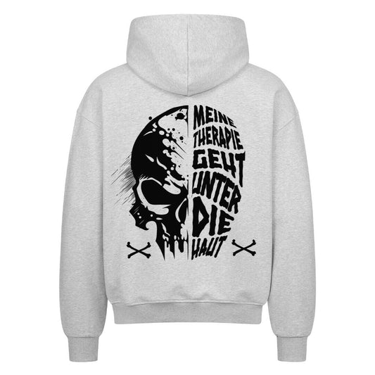 Unter die Haut - Heavy Oversized Backprint Zipper Hoodie  S Grau  Tattoo Fashion von inked-mafia.de. Dieses Teil gehört in jeden Kleiderschrank eines inked-rebels! Finde ideale Geschenke für Tätowierte, Tattoofans oder Tätowierer.