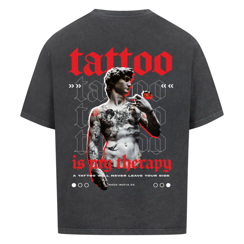 Therapy - Heavy Oversized Backprint Shirt T-Shirt  XS Washed Black  Tattoo Fashion von inked-mafia.de. Dieses Teil gehört in jeden Kleiderschrank eines inked-rebels! Finde ideale Geschenke für Tätowierte, Tattoofans oder Tätowierer.