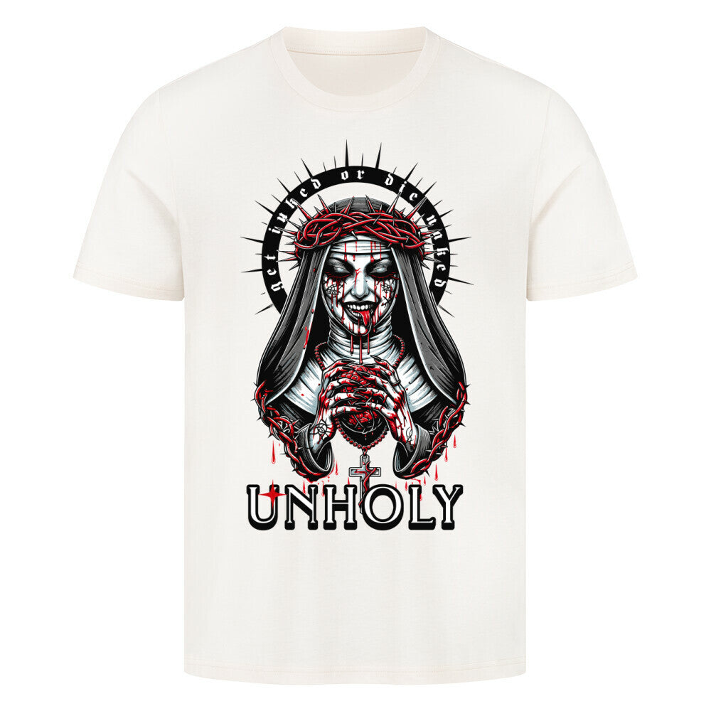 Unholy - Premium Shirt T-Shirt  S Beige  Tattoo Fashion von inked-mafia.de. Dieses Teil gehört in jeden Kleiderschrank eines inked-rebels! Finde ideale Geschenke für Tätowierte, Tattoofans oder Tätowierer.