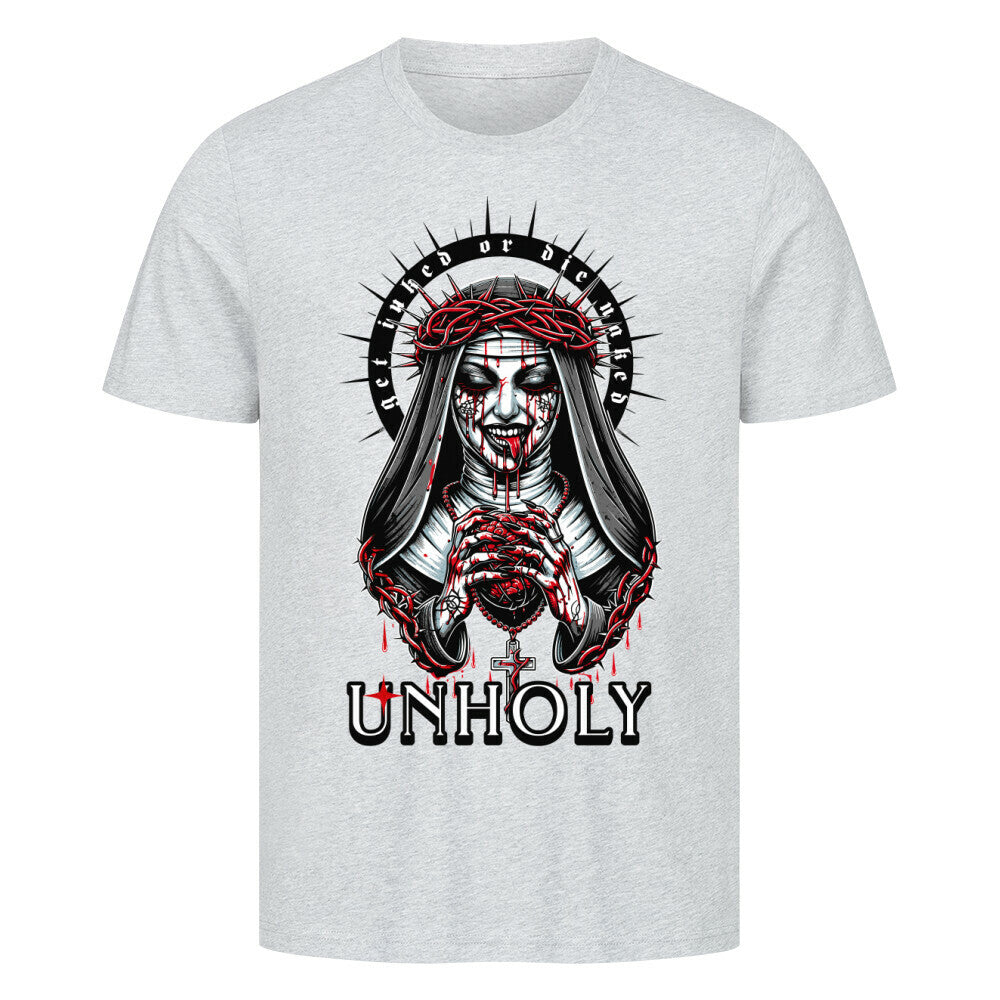 Unholy - Premium Shirt T-Shirt  S Grau  Tattoo Fashion von inked-mafia.de. Dieses Teil gehört in jeden Kleiderschrank eines inked-rebels! Finde ideale Geschenke für Tätowierte, Tattoofans oder Tätowierer.