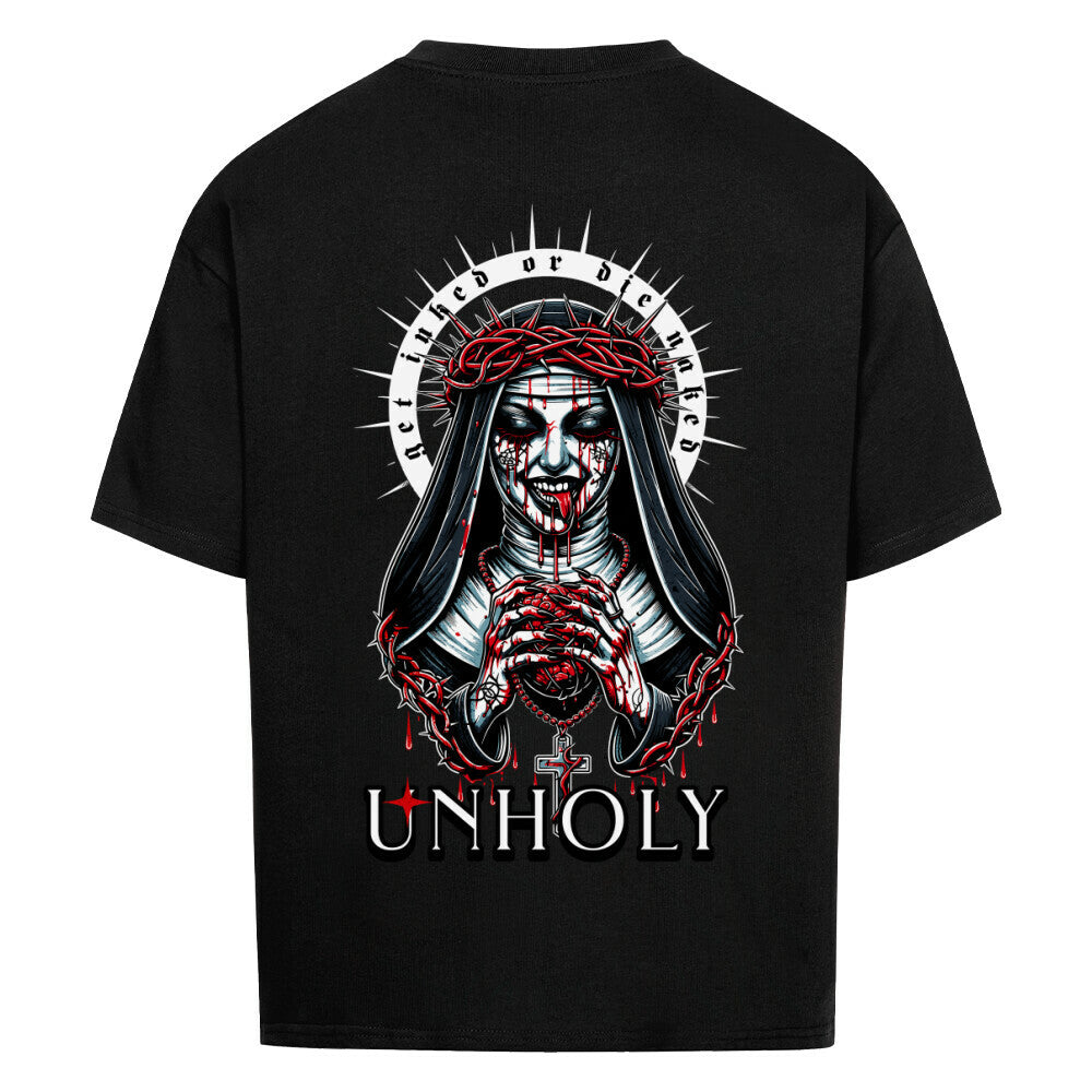 Unholy - Heavy Oversized Backprint Shirt T-Shirt  XS Schwarz  Tattoo Fashion von inked-mafia.de. Dieses Teil gehört in jeden Kleiderschrank eines inked-rebels! Finde ideale Geschenke für Tätowierte, Tattoofans oder Tätowierer.