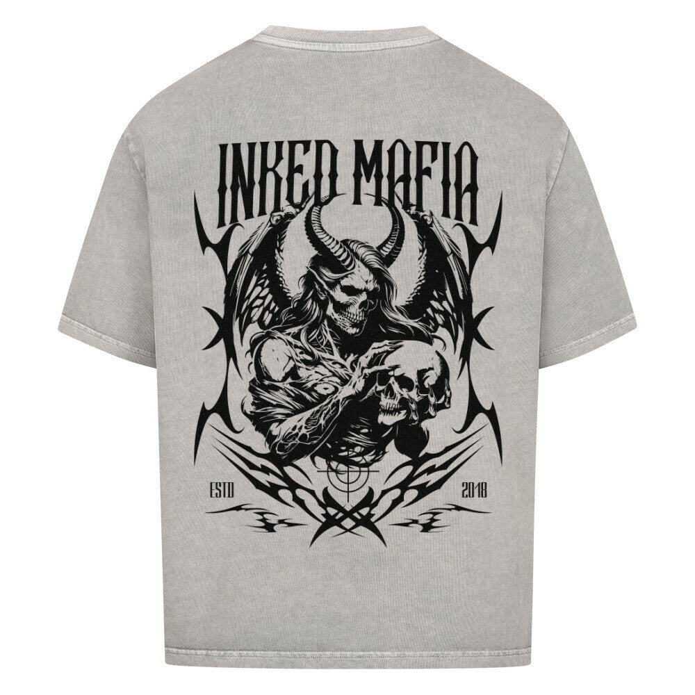 Devil - Heavy Oversized Backprint Shirt T-Shirt  XS Washed Grey  Tattoo Fashion von inked-mafia.de. Dieses Teil gehört in jeden Kleiderschrank eines inked-rebels! Finde ideale Geschenke für Tätowierte, Tattoofans oder Tätowierer.