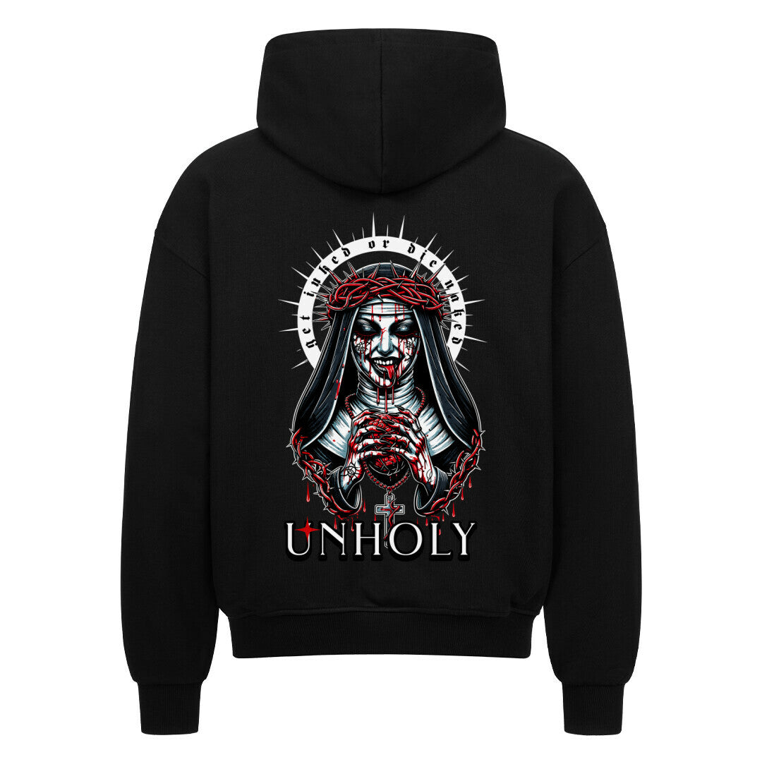 Unholy - Heavy Oversized Backprint Zipper Hoodie  S Schwarz  Tattoo Fashion von inked-mafia.de. Dieses Teil gehört in jeden Kleiderschrank eines inked-rebels! Finde ideale Geschenke für Tätowierte, Tattoofans oder Tätowierer.