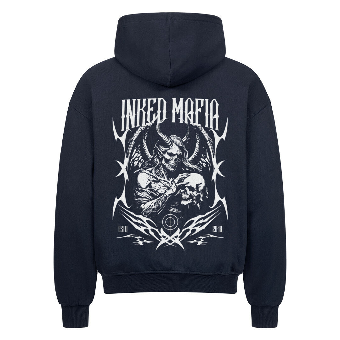 Devil - Heavy Oversized Backprint Zipper Hoodie  S Navy Blue  Tattoo Fashion von inked-mafia.de. Dieses Teil gehört in jeden Kleiderschrank eines inked-rebels! Finde ideale Geschenke für Tätowierte, Tattoofans oder Tätowierer.