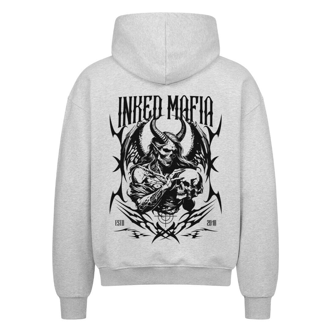 Devil - Heavy Oversized Backprint Zipper Hoodie  S Grau  Tattoo Fashion von inked-mafia.de. Dieses Teil gehört in jeden Kleiderschrank eines inked-rebels! Finde ideale Geschenke für Tätowierte, Tattoofans oder Tätowierer.
