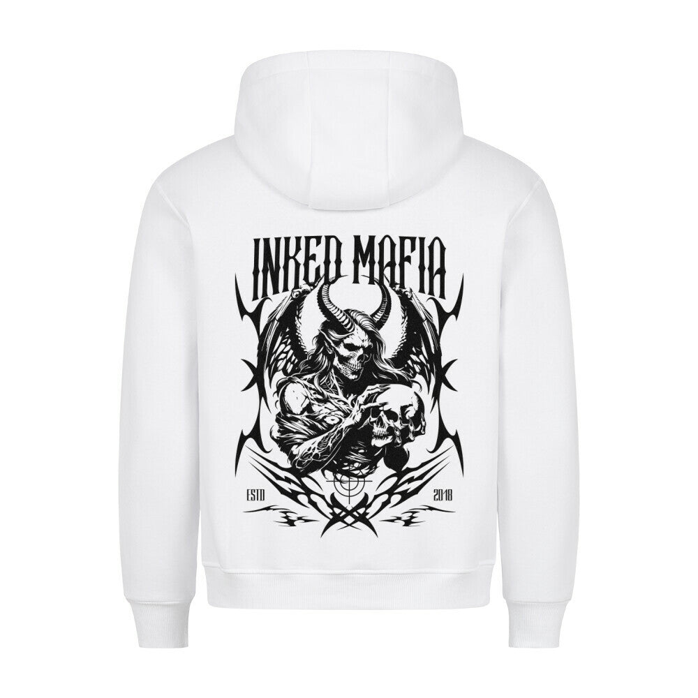 Devil - Backprint Hoodie Hoodie  S Weiß  Tattoo Fashion von inked-mafia.de. Dieses Teil gehört in jeden Kleiderschrank eines inked-rebels! Finde ideale Geschenke für Tätowierte, Tattoofans oder Tätowierer.