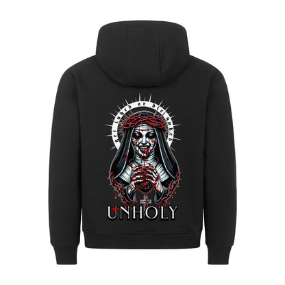 Unholy - Backprint Hoodie Hoodie  S Schwarz  Tattoo Fashion von inked-mafia.de. Dieses Teil gehört in jeden Kleiderschrank eines inked-rebels! Finde ideale Geschenke für Tätowierte, Tattoofans oder Tätowierer.