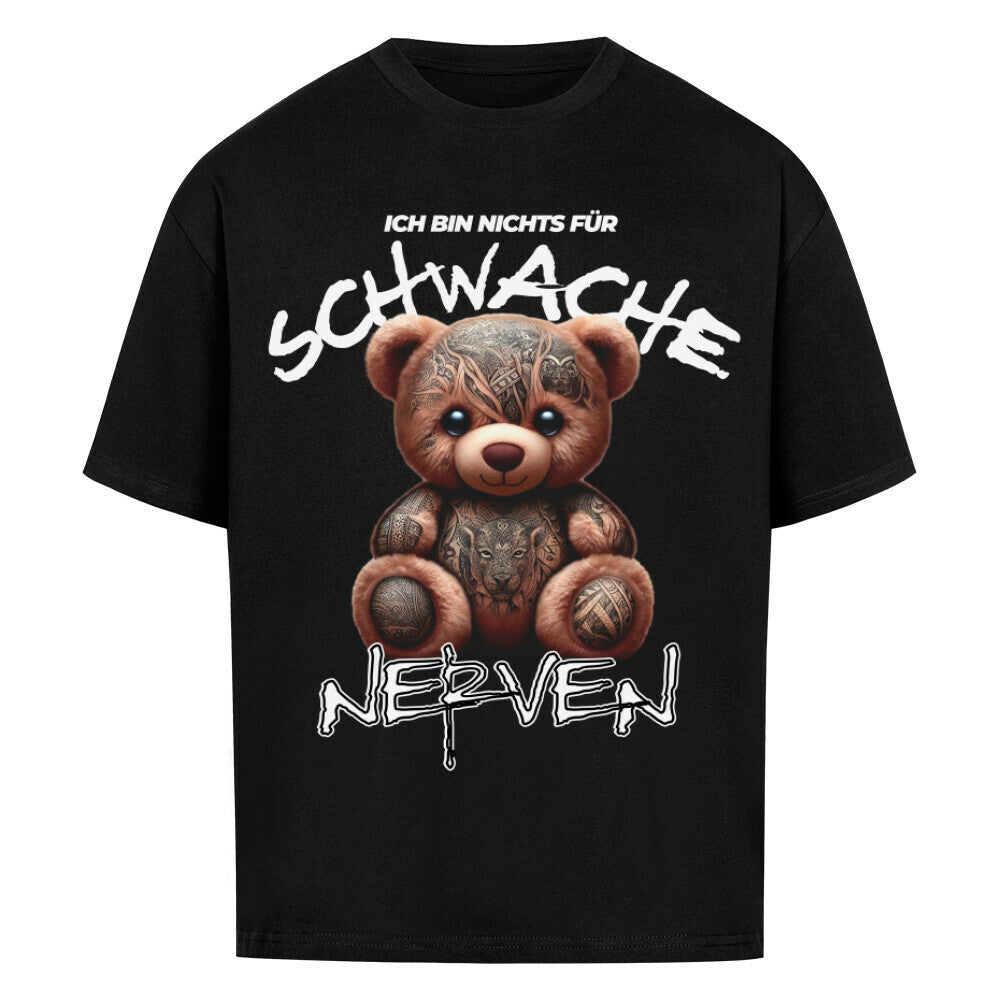 Schwache Nerven - Heavy Oversized Shirt T-Shirt  XS Schwarz  Tattoo Fashion von inked-mafia.de. Dieses Teil gehört in jeden Kleiderschrank eines inked-rebels! Finde ideale Geschenke für Tätowierte, Tattoofans oder Tätowierer.