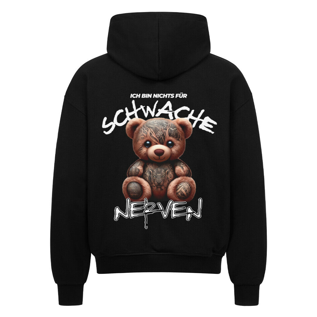 Schwache Nerven - Heavy Oversized Backprint Zipper Hoodie  S Schwarz  Tattoo Fashion von inked-mafia.de. Dieses Teil gehört in jeden Kleiderschrank eines inked-rebels! Finde ideale Geschenke für Tätowierte, Tattoofans oder Tätowierer.