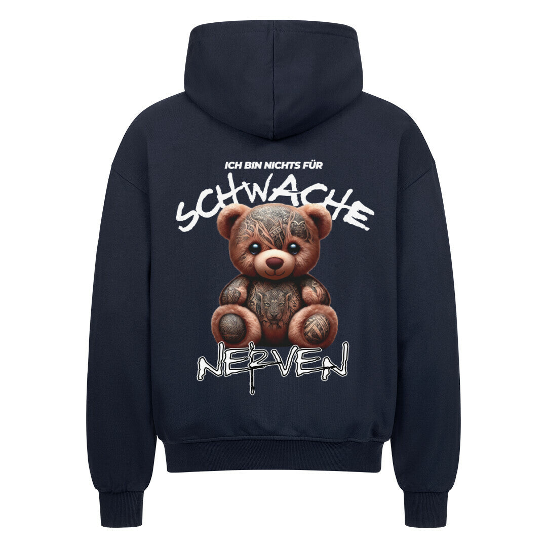 Schwache Nerven - Heavy Oversized Backprint Zipper Hoodie  S Navy Blue  Tattoo Fashion von inked-mafia.de. Dieses Teil gehört in jeden Kleiderschrank eines inked-rebels! Finde ideale Geschenke für Tätowierte, Tattoofans oder Tätowierer.