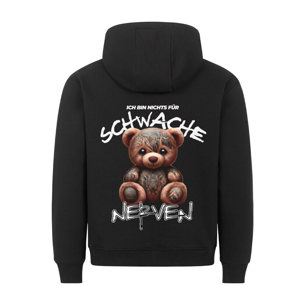 Schwache Nerven - Backprint Hoodie Hoodie  S Schwarz  Tattoo Fashion von inked-mafia.de. Dieses Teil gehört in jeden Kleiderschrank eines inked-rebels! Finde ideale Geschenke für Tätowierte, Tattoofans oder Tätowierer.