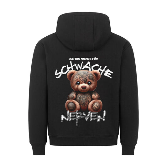 Schwache Nerven - Backprint Hoodie Hoodie  S Schwarz  Tattoo Fashion von inked-mafia.de. Dieses Teil gehört in jeden Kleiderschrank eines inked-rebels! Finde ideale Geschenke für Tätowierte, Tattoofans oder Tätowierer.