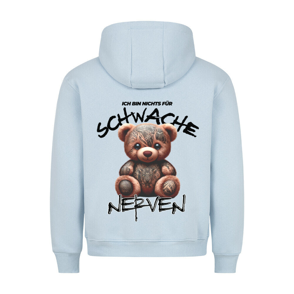 Schwache Nerven - Backprint Hoodie Hoodie  S Hellblau  Tattoo Fashion von inked-mafia.de. Dieses Teil gehört in jeden Kleiderschrank eines inked-rebels! Finde ideale Geschenke für Tätowierte, Tattoofans oder Tätowierer.