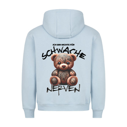 Schwache Nerven - Backprint Hoodie Hoodie  S Hellblau  Tattoo Fashion von inked-mafia.de. Dieses Teil gehört in jeden Kleiderschrank eines inked-rebels! Finde ideale Geschenke für Tätowierte, Tattoofans oder Tätowierer.